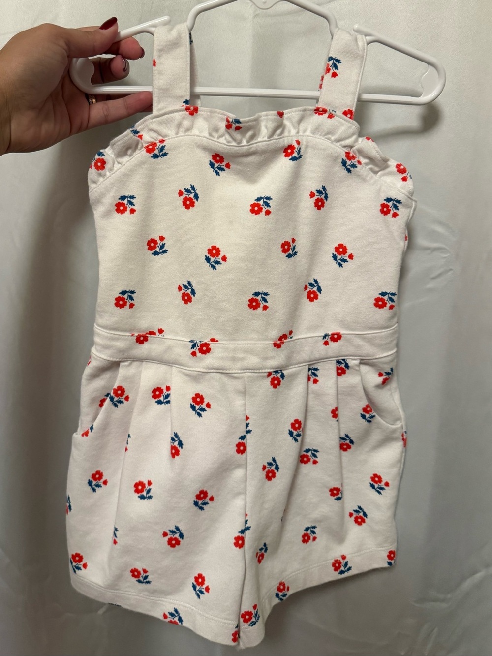 Janie and Jack white Floral Girls' Romper with Red & Blue Print